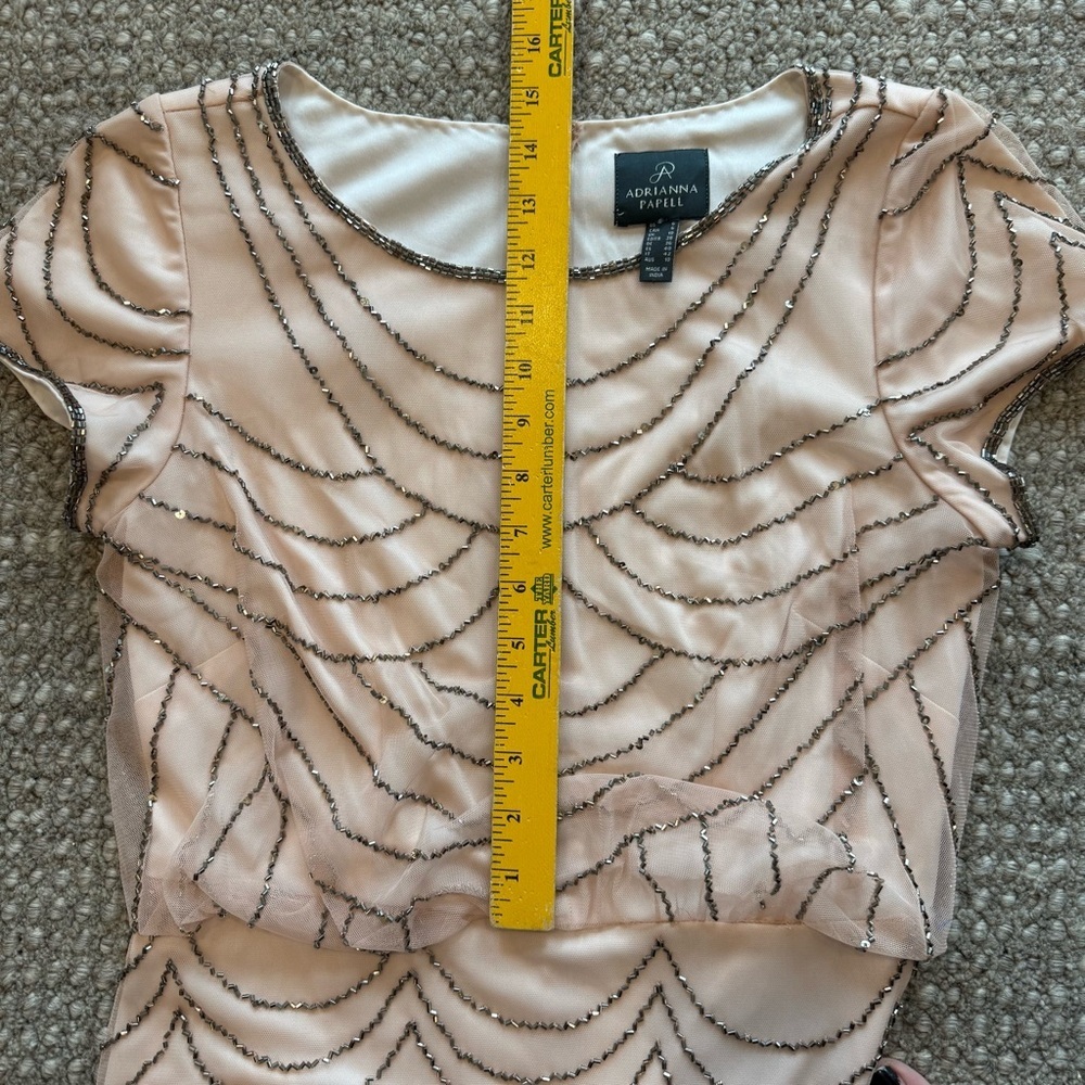 Adrianna Papell Blush Pink Beaded Tulle Gown Embellished Formal Dress 6 - Picture 9 of 17